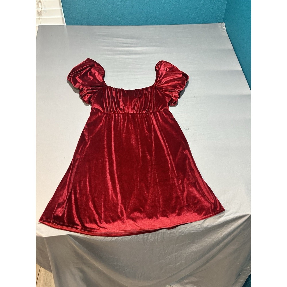 Arula‎ Women's Red Velvet Baby Doll Dress Tie Back Size A 1X 14/16